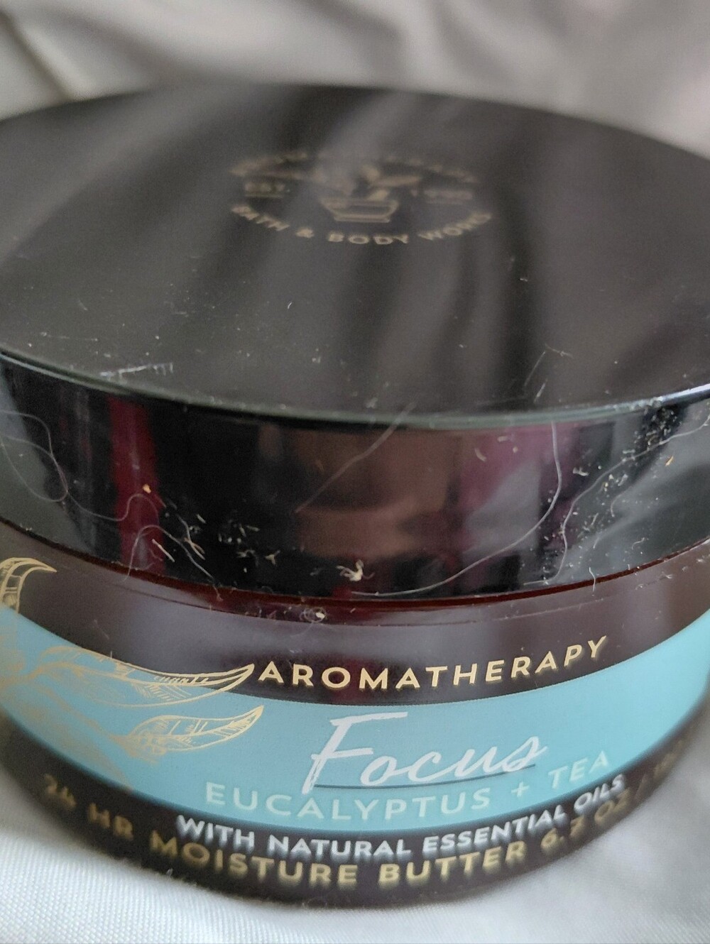 Bath & Body Works Aromatherapy Focus Eucalyptus + Tea Black & Teal Jar